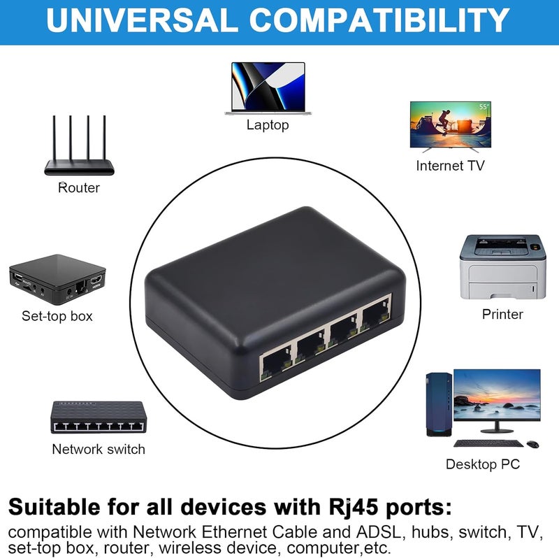 Poyiccot موزع إيثرنت RJ45 بسرعة 1000 ميجابت في الثانية، موزع إيثرنت عالي السرعة 1 إلى 4، محول شبكة جيجابت RJ45 مع كابل طاقة USB لكابلات Cat5 و Cat6 و Cat7 [4 أجهزة تتصل بالإنترنت في نفس الوقت] - Image 3